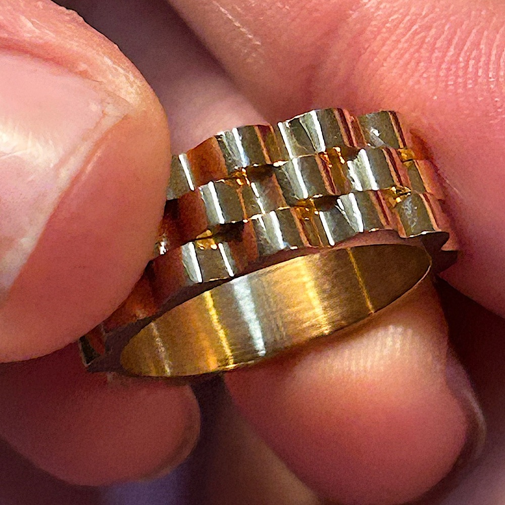 Watch band inspired ring size 6, Gold tone/ water proof!